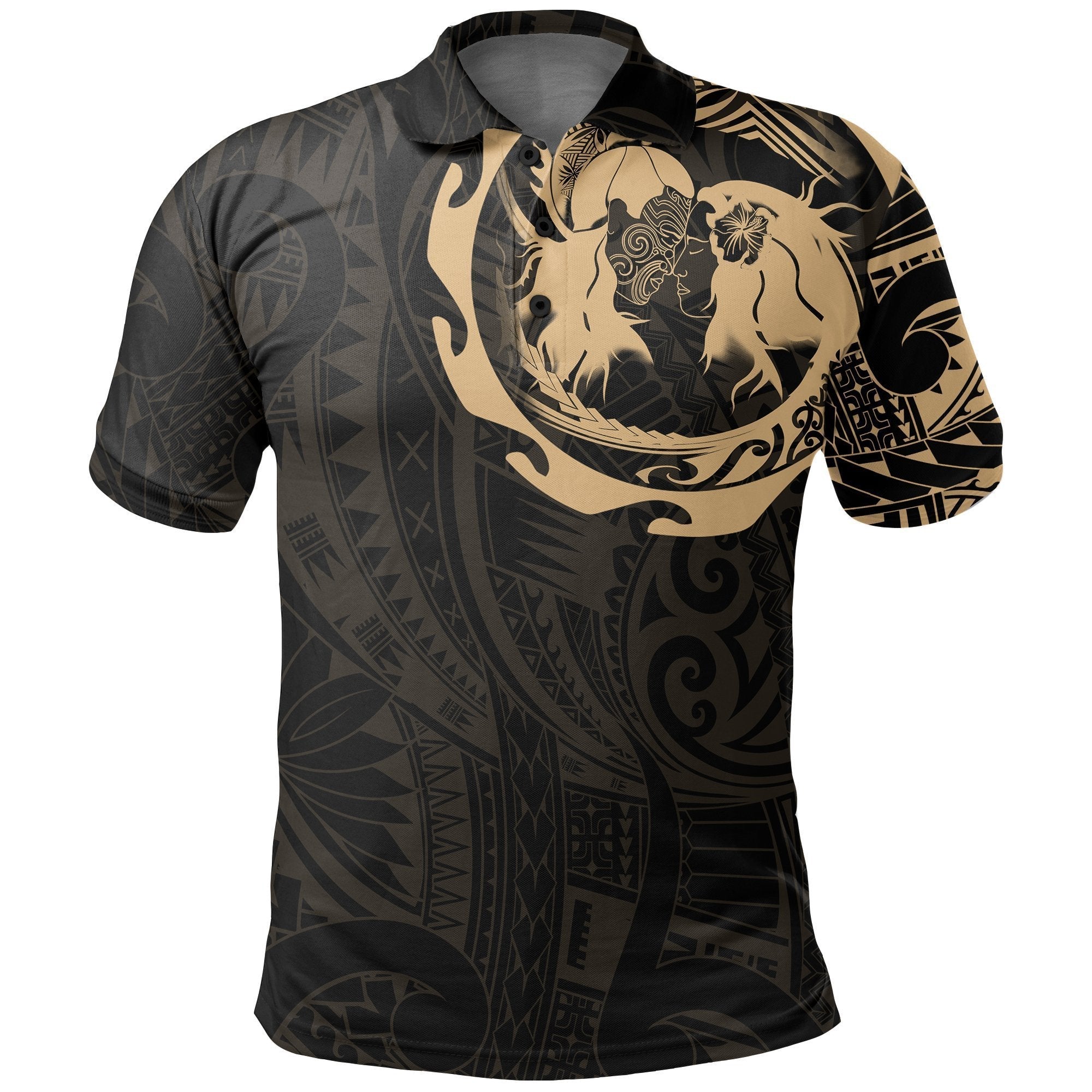 aotearoa-polo-shirt-hongi-tattoo-gold
