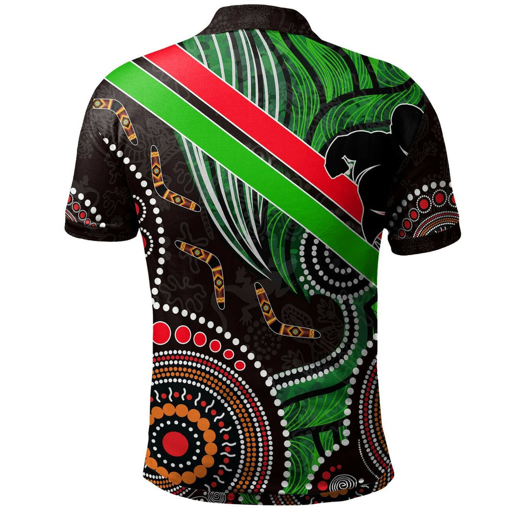 rabbitohs-rugby-polo-shirt-custom-rabbitohs-aboriginal-dreaming-patterns-australia-culture-polo-shirt