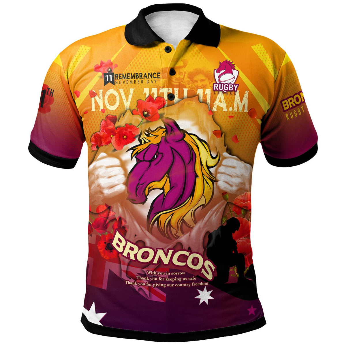 broncos-rugby-polo-shirt-custom-broncos-remembrance-day-lest-we-forget-poppies-polo-shirt