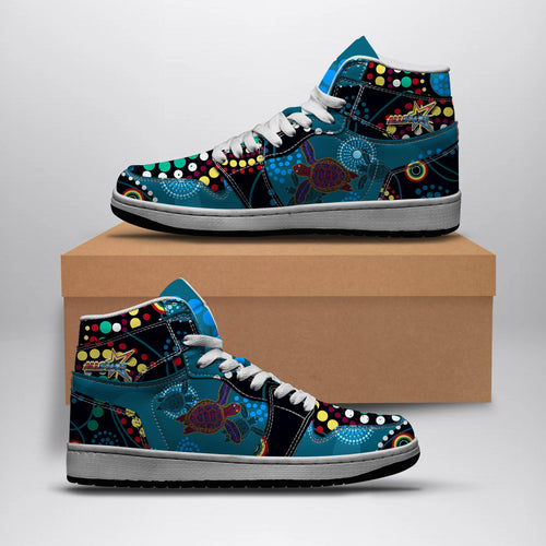 indigenous-all-stars-rugby-high-top-basketball-shoes-j1-dreamtime-turtle-with-aboriginal-dot-painting-art-high-top-basketball-shoes