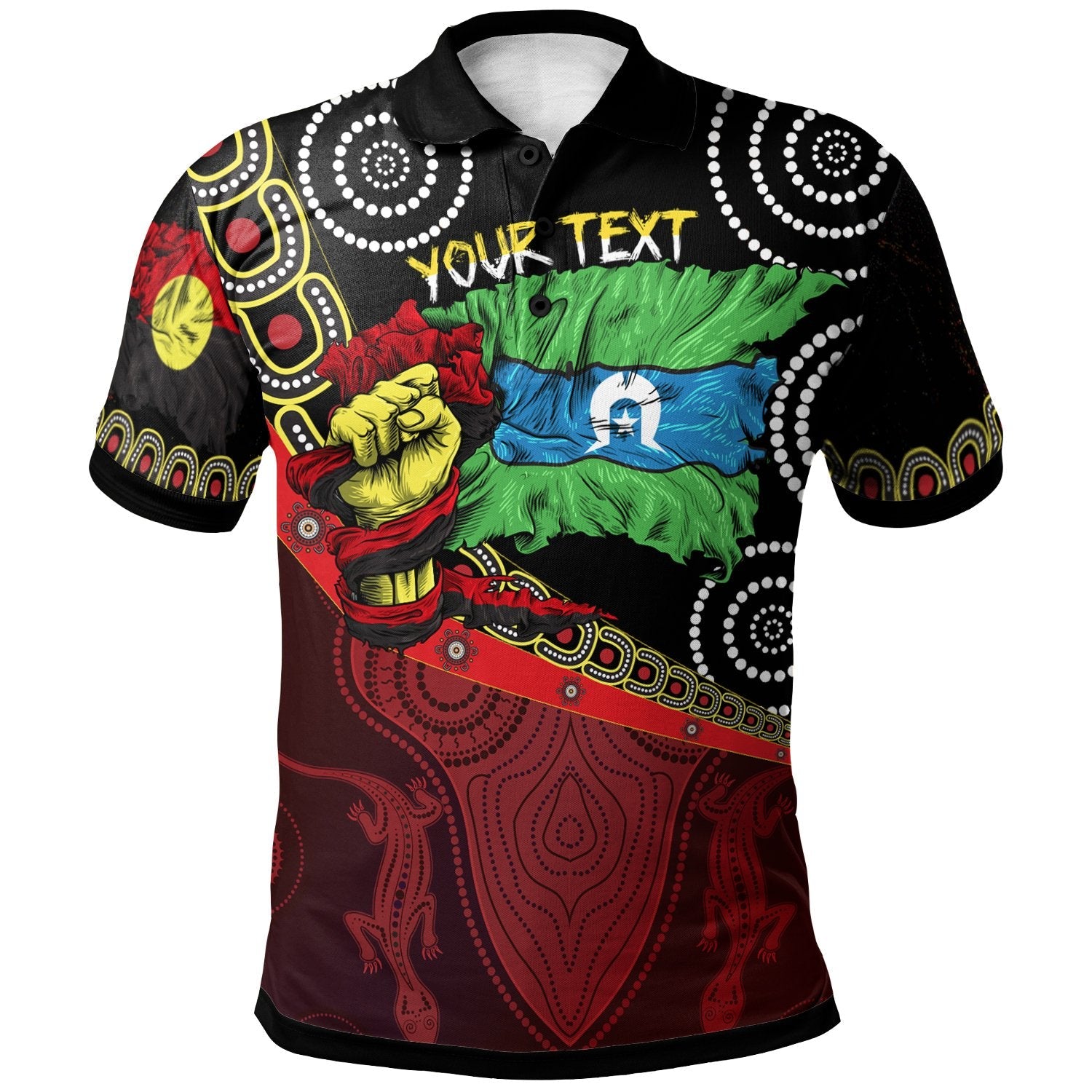 custom-text-breakout-polo-shirts-aboriginal-flags-dot-acrylic-paint-style-naidoc-unisex