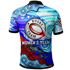 nrlw-knights-rugby-polo-shirt-custom-woman-knights-with-aboriginal-dot-painting-style-player-and-number-woman-polo-shirt