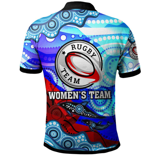 nrlw-knights-rugby-polo-shirt-custom-woman-knights-with-aboriginal-dot-painting-style-player-and-number-woman-polo-shirt