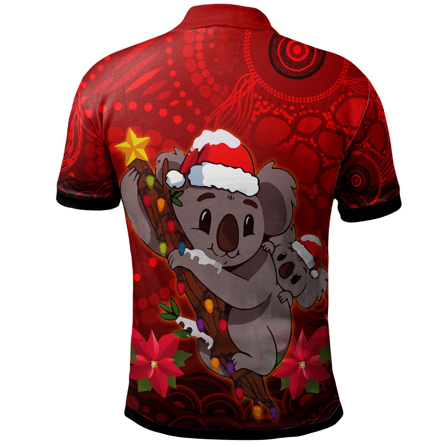 aboriginal-christmas-polo-shirt-custom-aussie-koala-christmas-poinsettia-with-aboriginal-inspired-polo-shirt