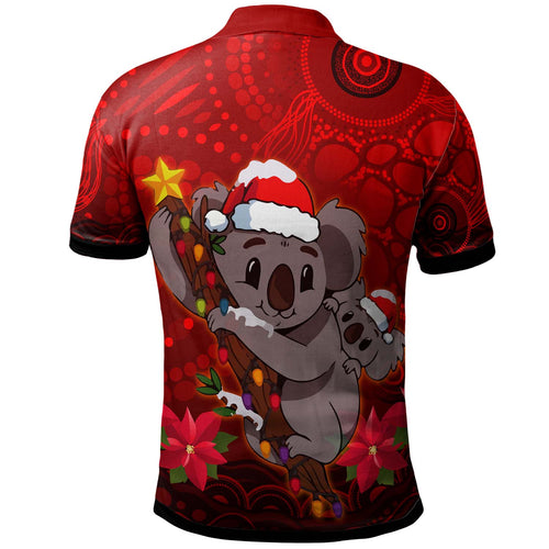 aboriginal-christmas-polo-shirt-custom-aussie-koala-christmas-poinsettia-with-aboriginal-inspired-polo-shirt