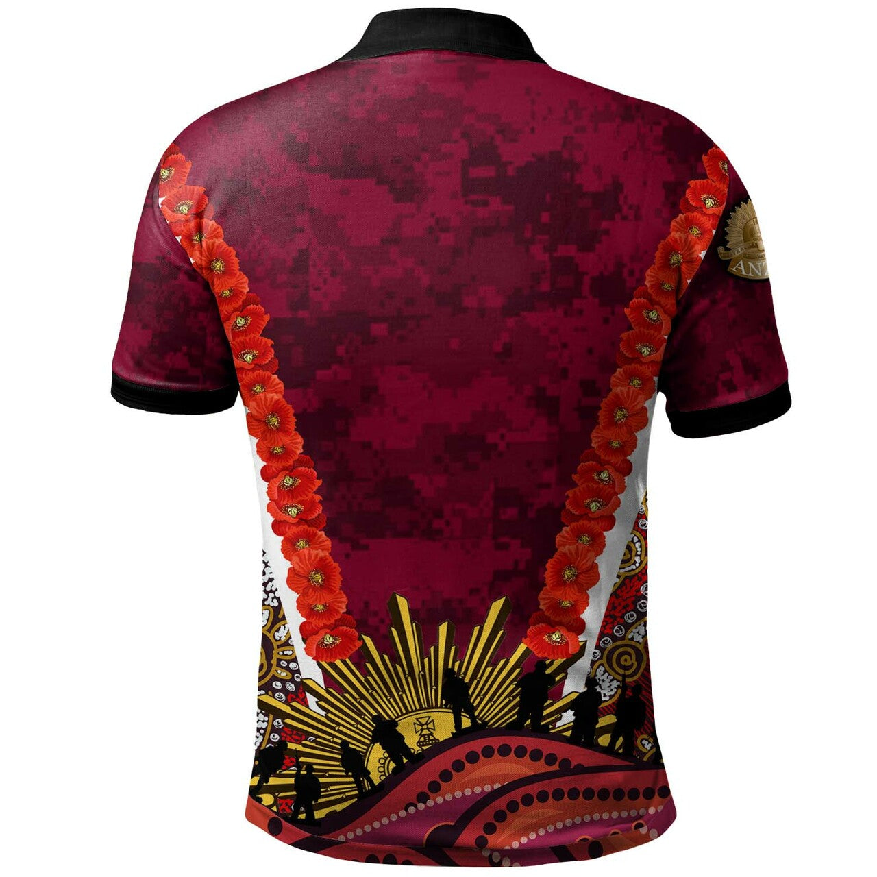 reds-rugby-polo-shirt-custom-anzac-day-queensland-reds-aboriginal-poppy-with-koala-polo-shirt