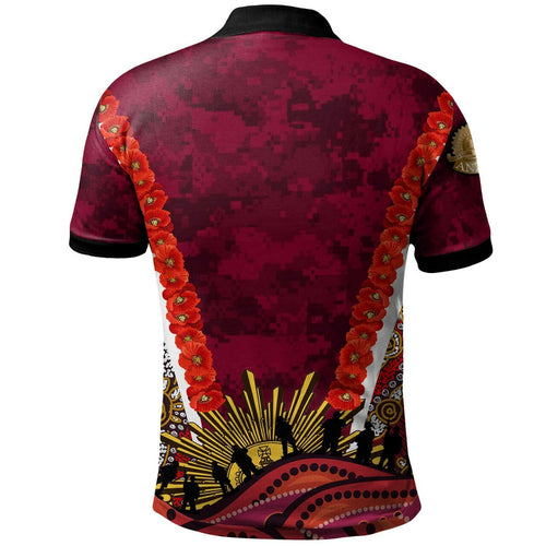 reds-rugby-polo-shirt-custom-anzac-day-queensland-reds-aboriginal-poppy-with-koala-polo-shirt