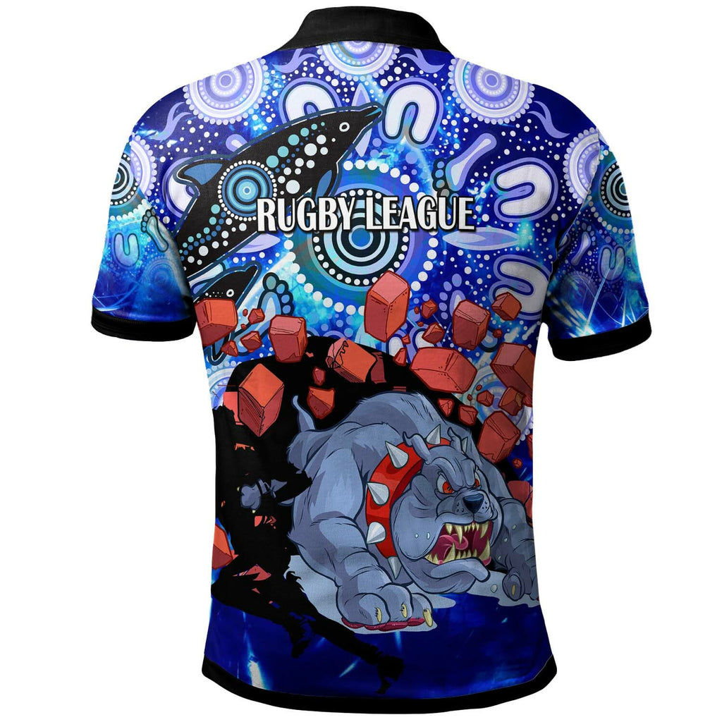 bulldogs-rugby-polo-shirt-custom-personalised-angry-bulldogs-with-aboriginal-culture-and-dot-painting-player-and-number-polo-shirt