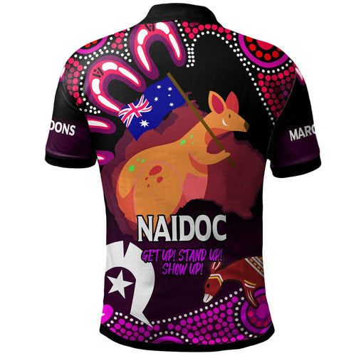 maroons-rugby-polo-shirt-custom-naidoc-week-get-up-stand-up-show-up-maroons-kangaroo-with-aboriginal-patterns-polo-shirt