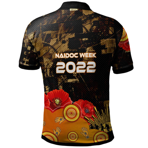 australia-anzac-day-and-naidoc-week-2023-polo-shirt-poppy-flower-with-aboriginal-inspired-style-and-turtle-indigenous-polo-shirt