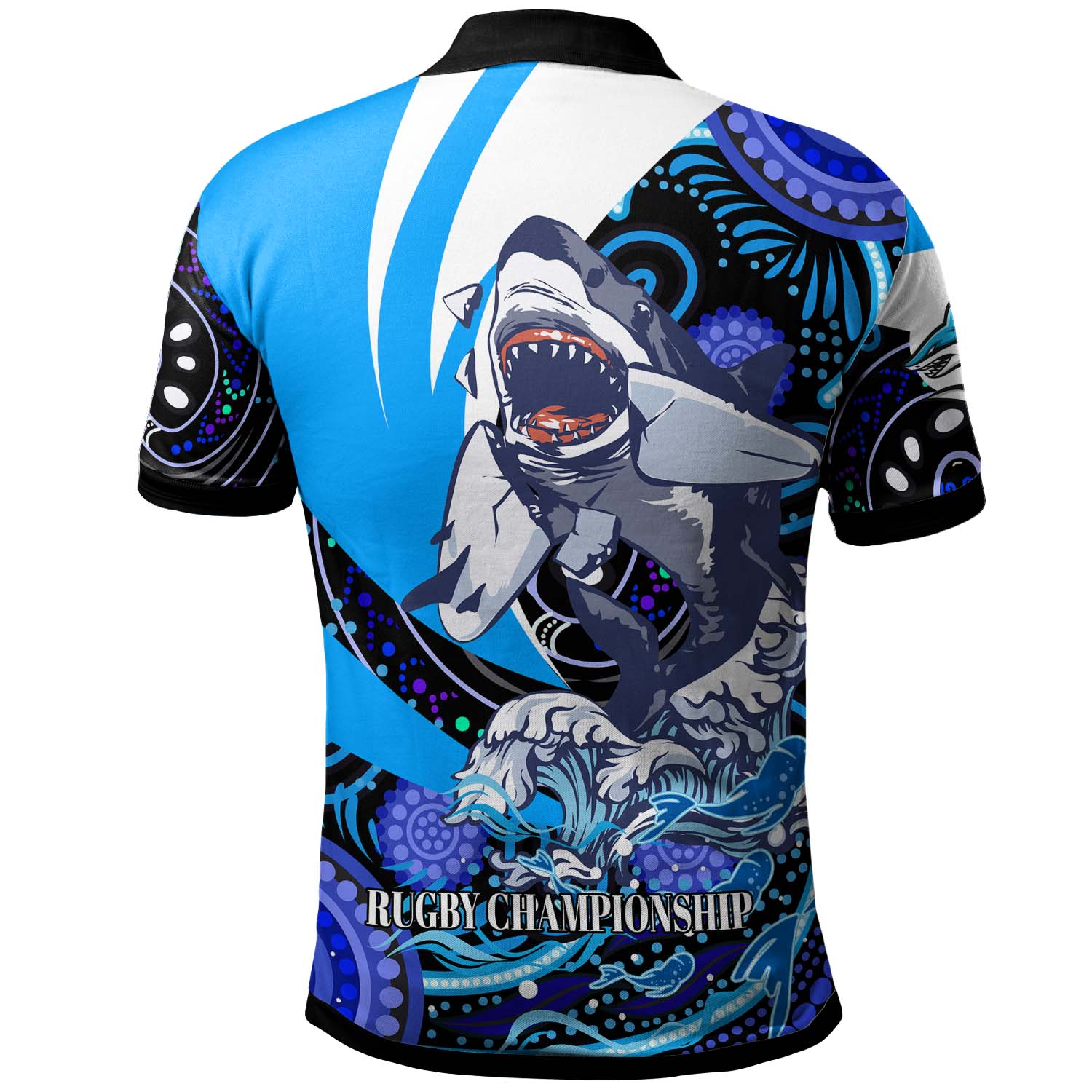 sharks-rugby-polo-shirt-custom-angry-sharks-rugby-team-with-aboriginal-dot-painting-player-and-number-polo-shirt