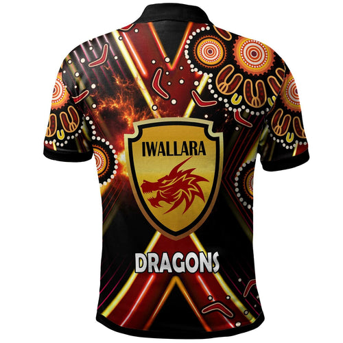 st-george-rugby-polo-shirt-custom-dragons-mascot-illawarra-rugby-with-aboriginal-art-player-and-number-polo-shirt