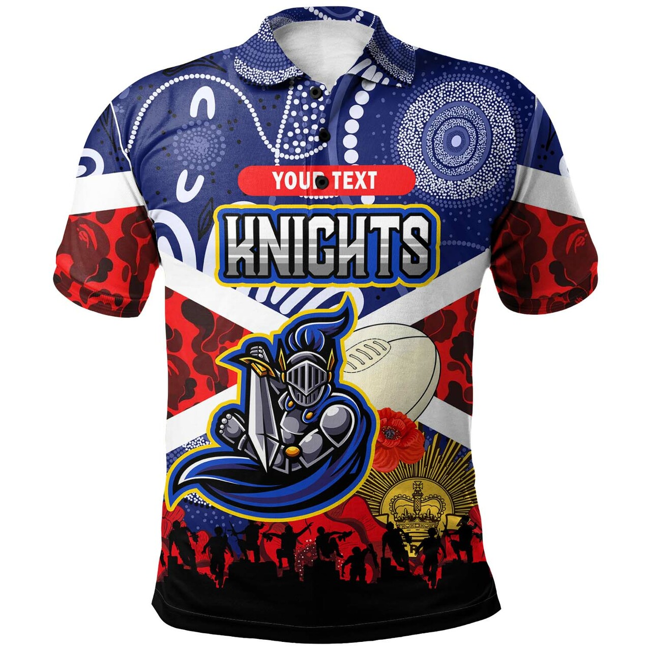 knights-rugby-polo-shirt-custom-anzac-day-newcastle-knights-aboriginal-patterns-polo-shirt-1