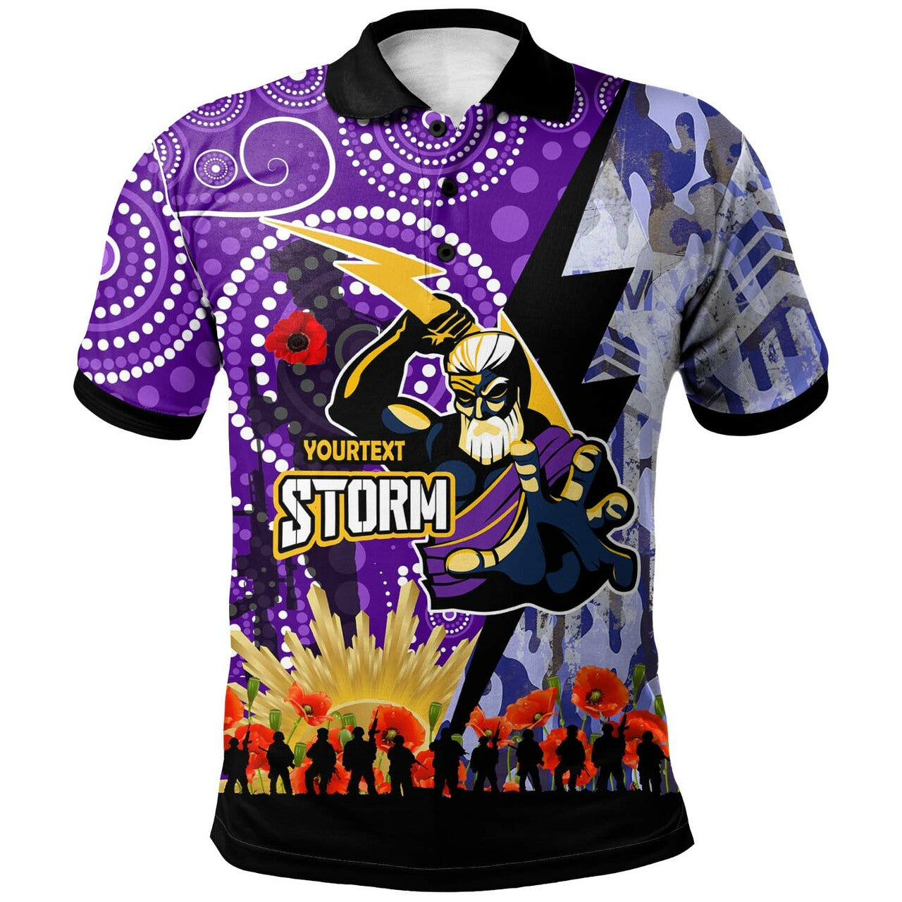 storms-rugby-polo-shirt-custom-anzac-remembrance-melbourne-storms-aboriginal-patterns-polo-shirt