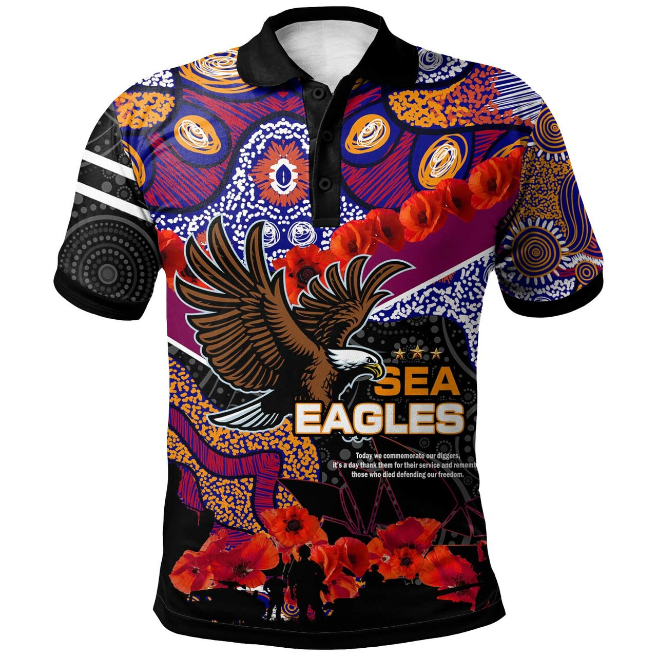sea-eagles-rugby-polo-shirt-anzac-day-sea-eagles-lest-we-forget-aboriginal-patterns-polo-shirt