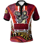 reds-rugby-polo-shirt-custom-anzac-day-queensland-reds-aboriginal-poppy-with-koala-polo-shirt