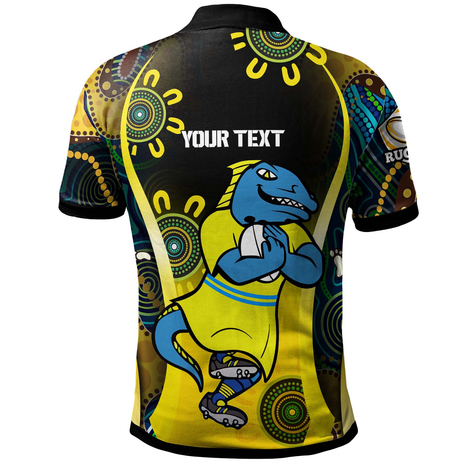 nrlw-eels-rugby-polo-shirt-custom-eels-womens-rugby-league-with-aboriginal-dot-painting-player-and-number-polo-shirt