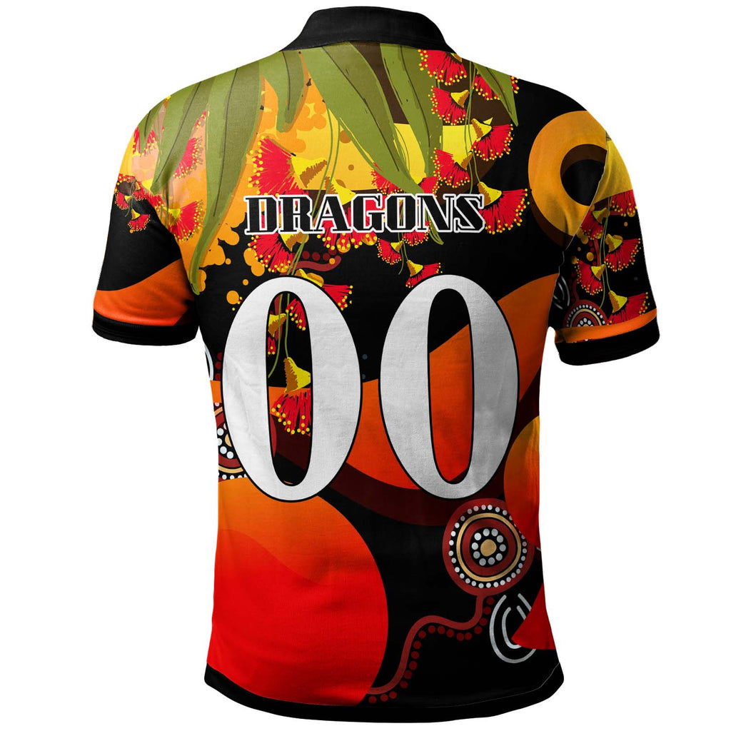 nrlw-stgeorge-rugby-polo-shirt-custom-cute-dragons-with-aboriginal-dot-painting-style-player-and-number-woman-polo-shirt