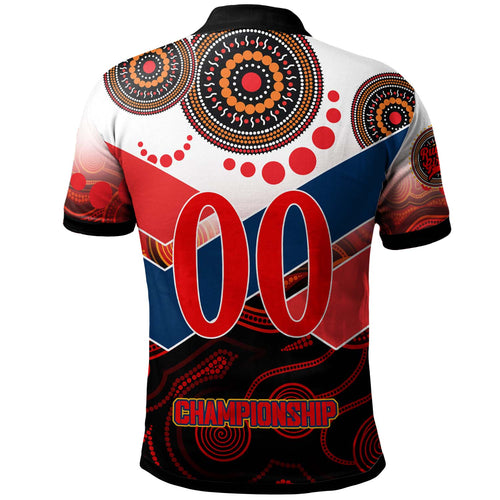 nrlw-roosters-rugby-polo-shirt-custom-womens-rugby-league-with-aboriginal-dot-painting-style-player-and-number-polo-shirt