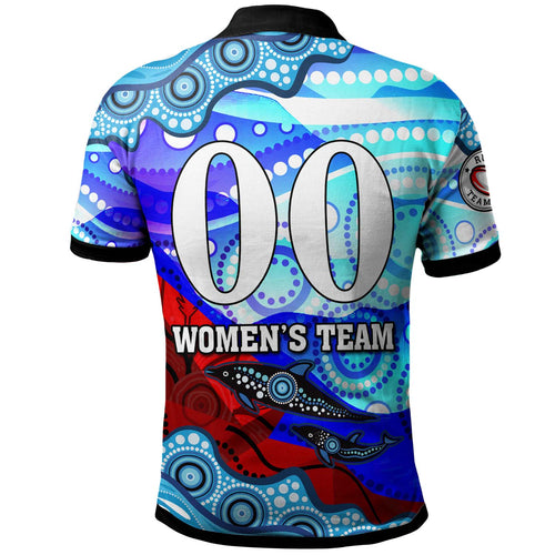 nrlw-knights-rugby-polo-shirt-custom-woman-knights-with-aboriginal-dot-painting-style-player-and-number-woman-polo-shirt