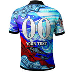nrlw-knights-rugby-polo-shirt-custom-woman-knights-with-aboriginal-dot-painting-style-player-and-number-woman-polo-shirt