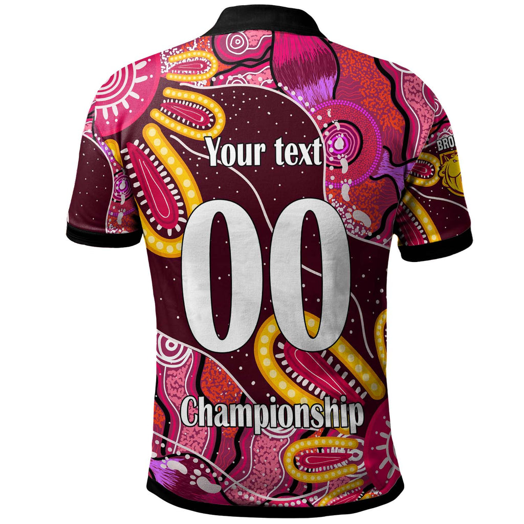 nrlw-broncos-rugby-polo-shirt-custom-broncos-aboriginal-dot-painting-player-and-number-woman-polo-shirt