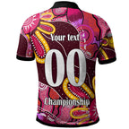 nrlw-broncos-rugby-polo-shirt-custom-broncos-aboriginal-dot-painting-player-and-number-woman-polo-shirt