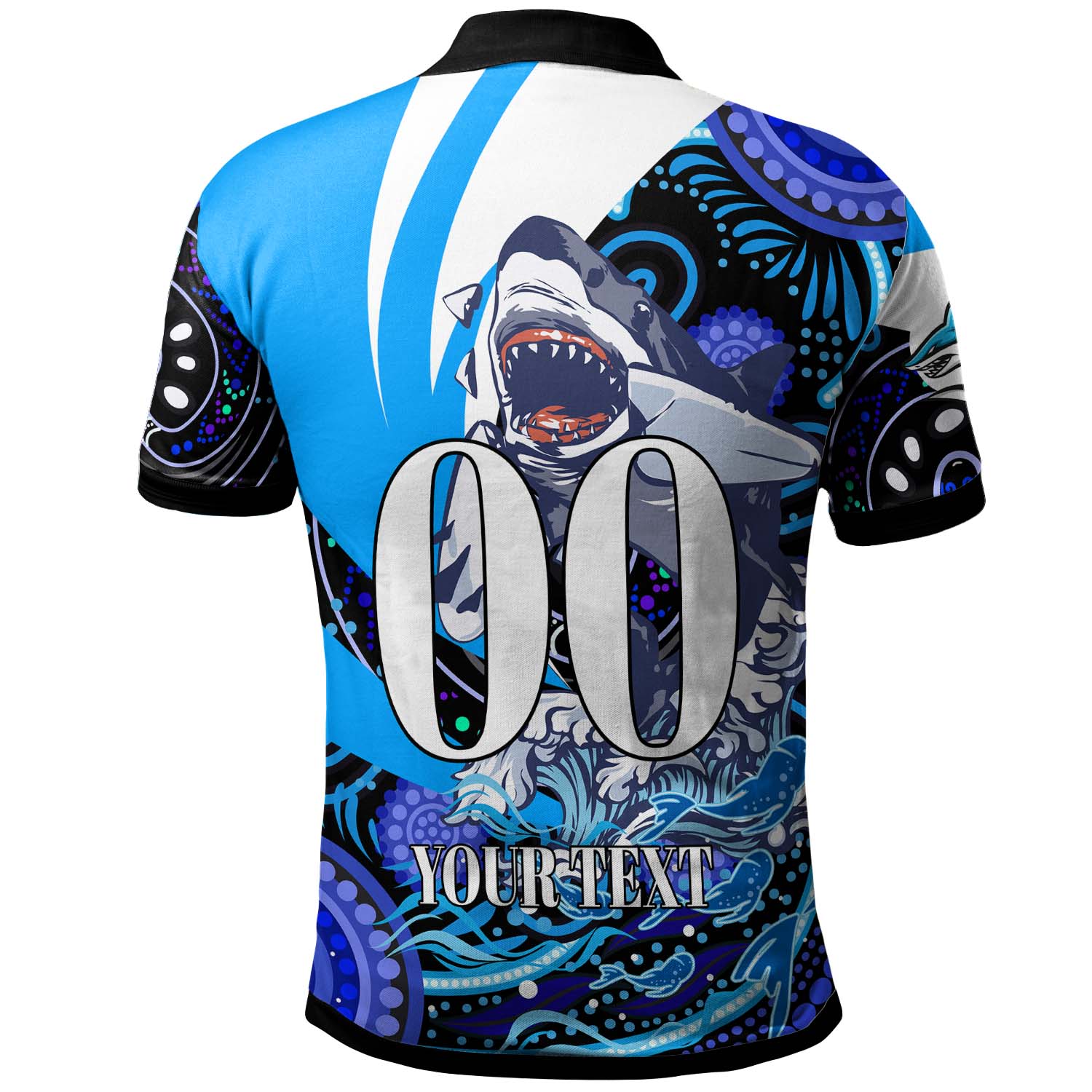 sharks-rugby-polo-shirt-custom-angry-sharks-rugby-team-with-aboriginal-dot-painting-player-and-number-polo-shirt