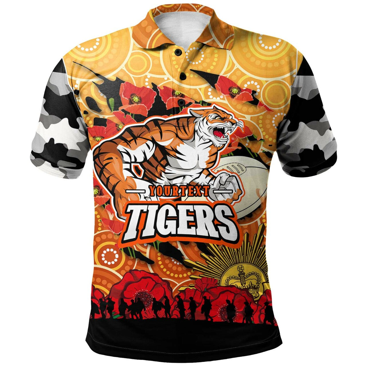 tigers-rugby-polo-shirt-custom-anzac-wests-tigers-aboriginal-with-poppy-flower-polo-shirt