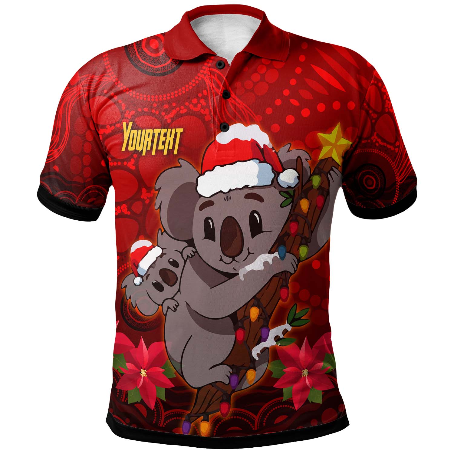 aboriginal-christmas-polo-shirt-custom-aussie-koala-christmas-poinsettia-with-aboriginal-inspired-polo-shirt