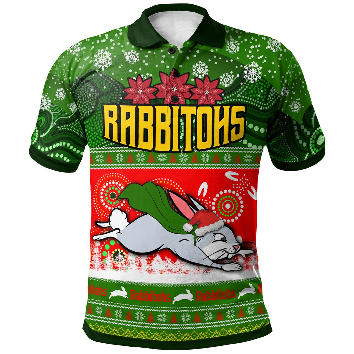 rabbitohs-rugby-christmas-polo-shirt-custom-rabbitohs-ugly-christmas-and-aboriginal-patterns-polo-shirt