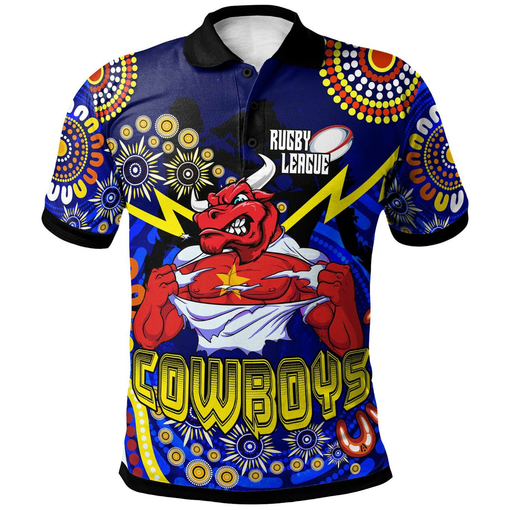 cowboys-rugby-polo-shirt-custom-cowboys-bulls-with-aboriginal-dot-painting-player-and-number-polo-shirt