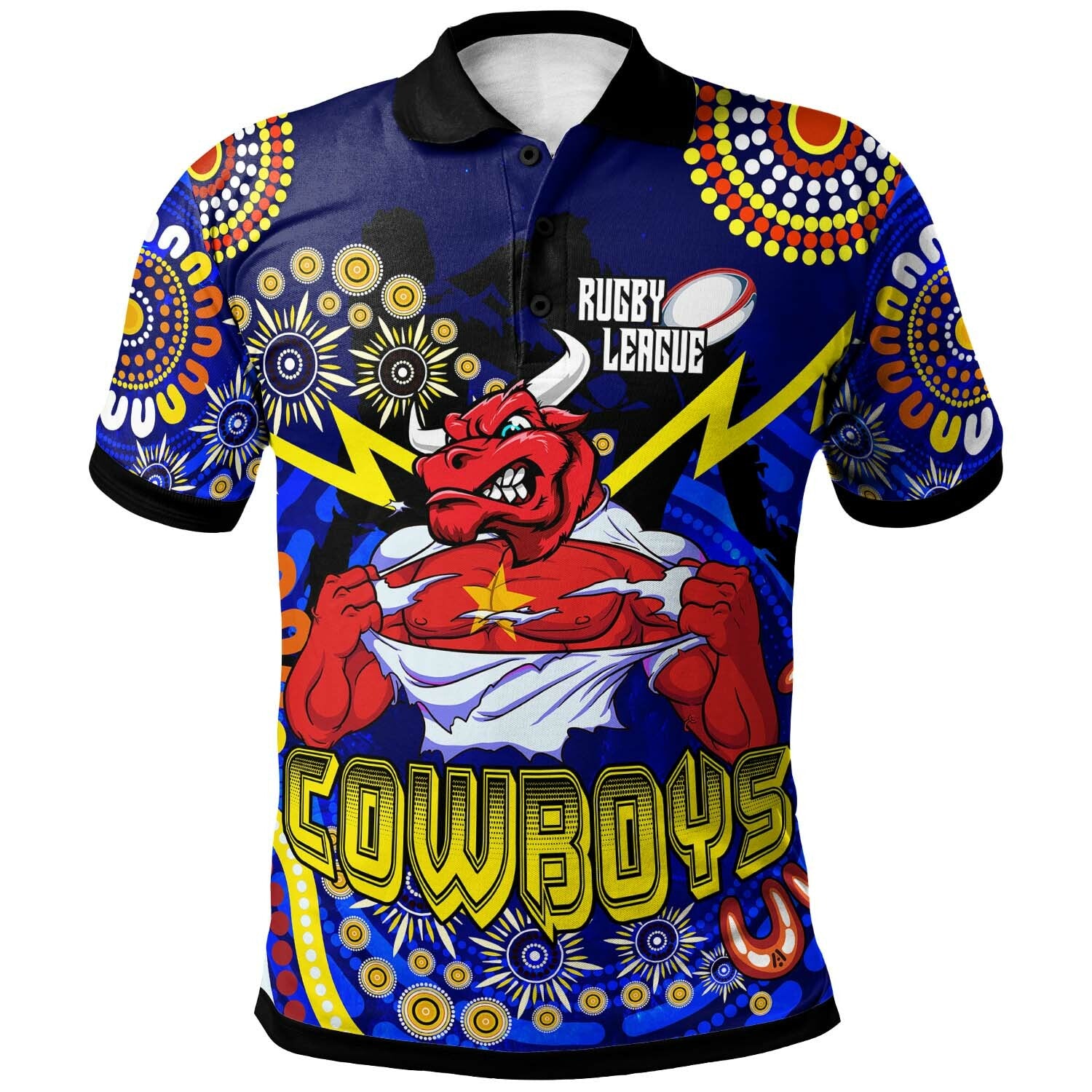 cowboys-rugby-polo-shirt-custom-cowboys-bulls-with-aboriginal-dot-painting-player-and-number-polo-shirt