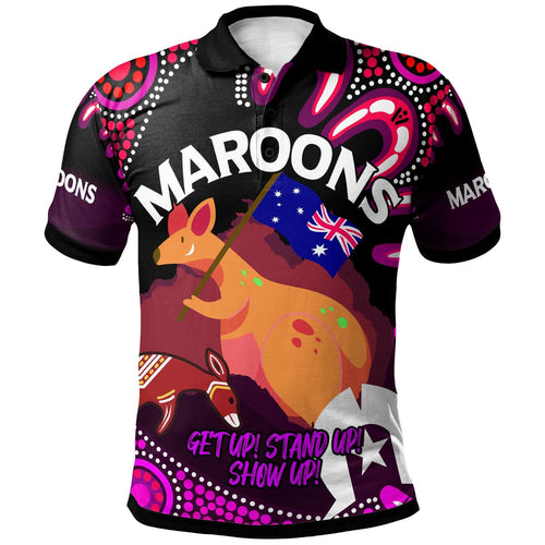maroons-rugby-polo-shirt-custom-naidoc-week-get-up-stand-up-show-up-maroons-kangaroo-with-aboriginal-patterns-polo-shirt