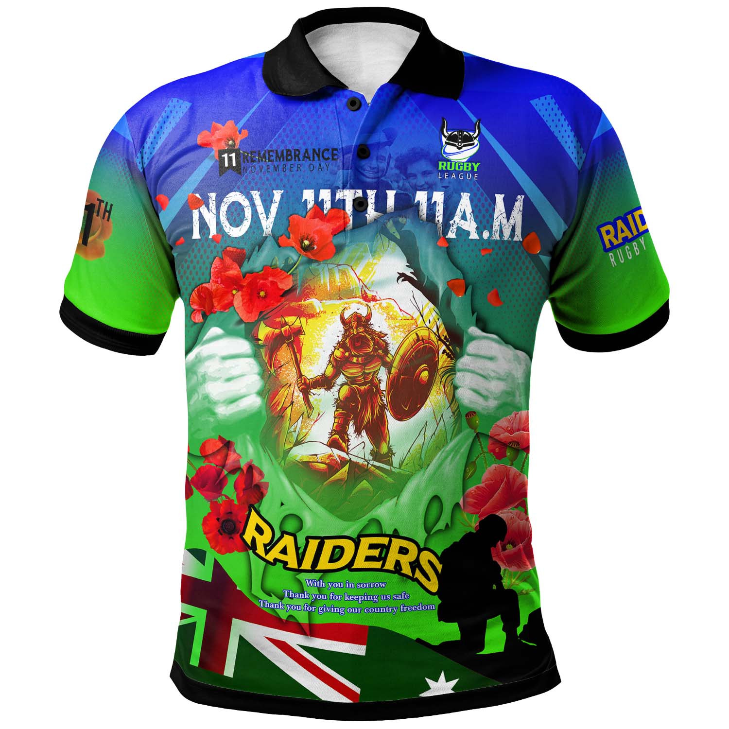 raiders-rugby-polo-shirt-custom-raiders-remembrance-day-lest-we-forget-poppies-polo-shirt