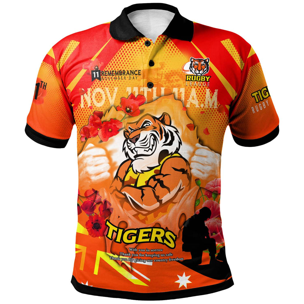 tigers-rugby-polo-shirt-custom-tigers-remembrance-day-lest-we-forget-poppies-polo-shirt