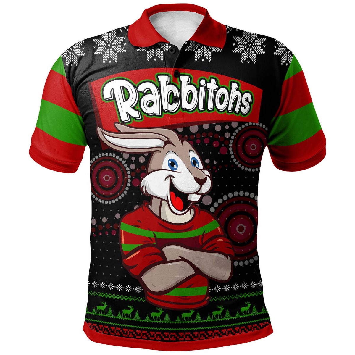 rabbitohs-rugby-christmas-polo-shirt-custom-rabbitohs-ugly-christmas-knitted-polo-shirt