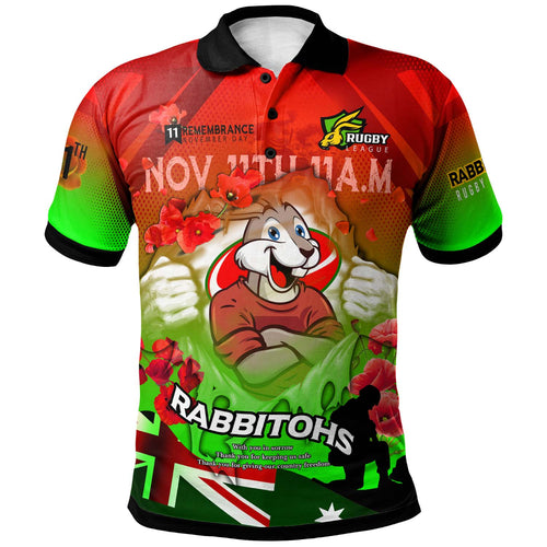 rabbitohs-rugby-polo-shirt-custom-rabbitohs-remembrance-day-lest-we-forget-poppies-polo-shirt