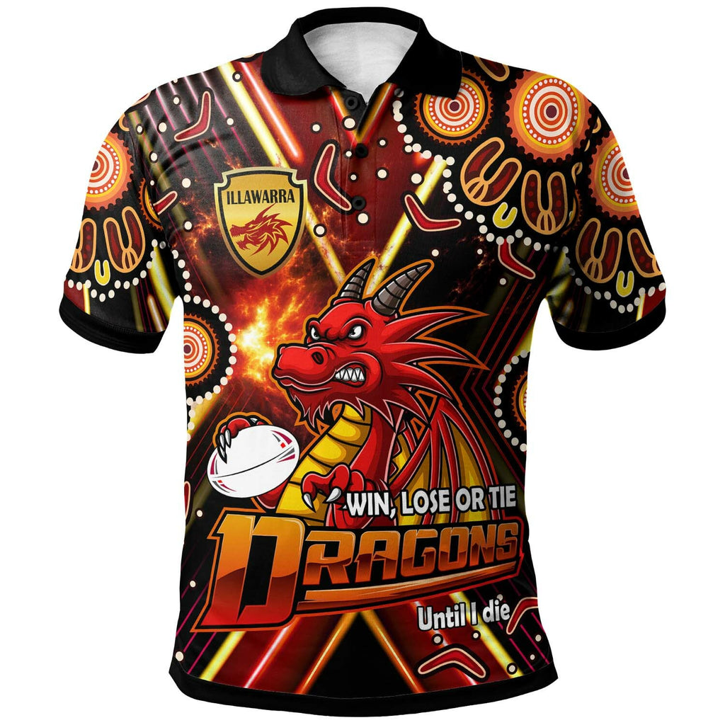 st-george-rugby-polo-shirt-custom-dragons-mascot-illawarra-rugby-with-aboriginal-art-player-and-number-polo-shirt