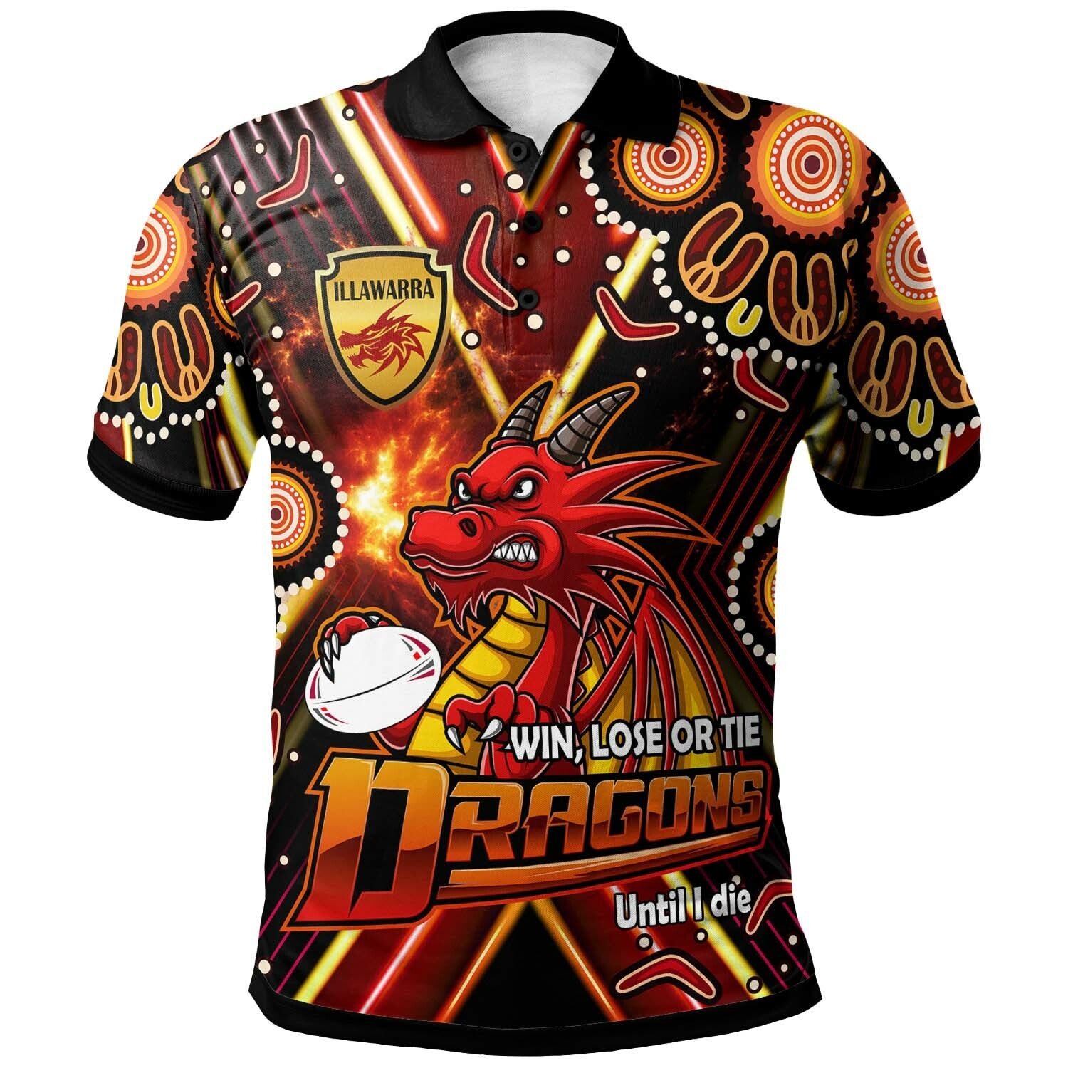 st-george-rugby-polo-shirt-custom-dragons-mascot-illawarra-rugby-with-aboriginal-art-player-and-number-polo-shirt