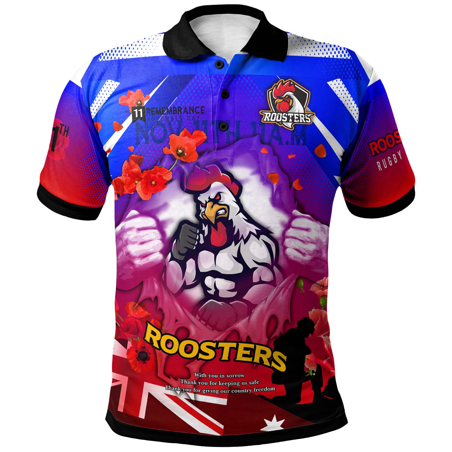 roosters-rugby-polo-shirt-custom-roosters-remembrance-day-lest-we-forget-poppies-polo-shirt
