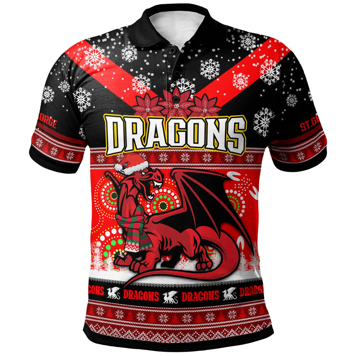 stgeorge-rugby-christmas-polo-shirt-custom-dragons-ugly-christmas-and-aboriginal-patterns-polo-shirt