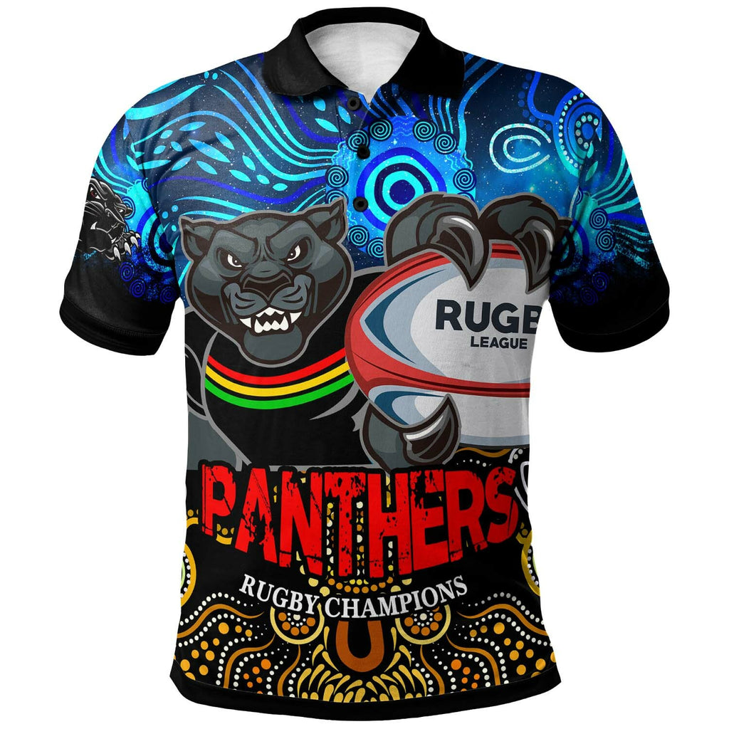 panthers-rugby-polo-shirt-custom-panthers-rugby-champions-with-aboriginal-dot-painting-art-player-and-number-polo-shirt