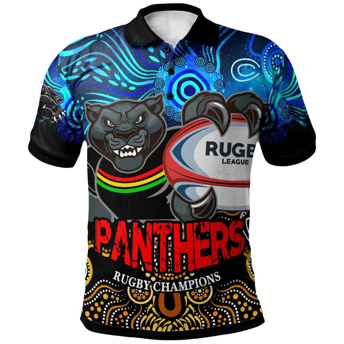 panthers-rugby-polo-shirt-custom-panthers-rugby-champions-with-aboriginal-dot-painting-art-player-and-number-polo-shirt