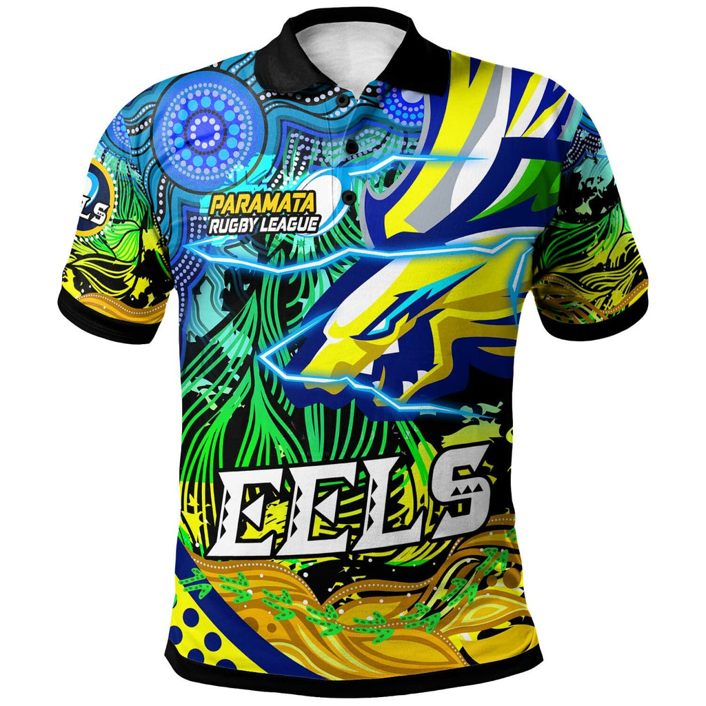 eels-rugby-polo-shirt-custom-paramata-electric-eels-with-aboriginal-dot-painting-player-and-number-polo-shirt