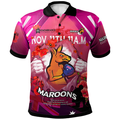 maroons-rugby-polo-shirt-custom-maroons-remembrance-day-lest-we-forget-poppies-polo-shirt