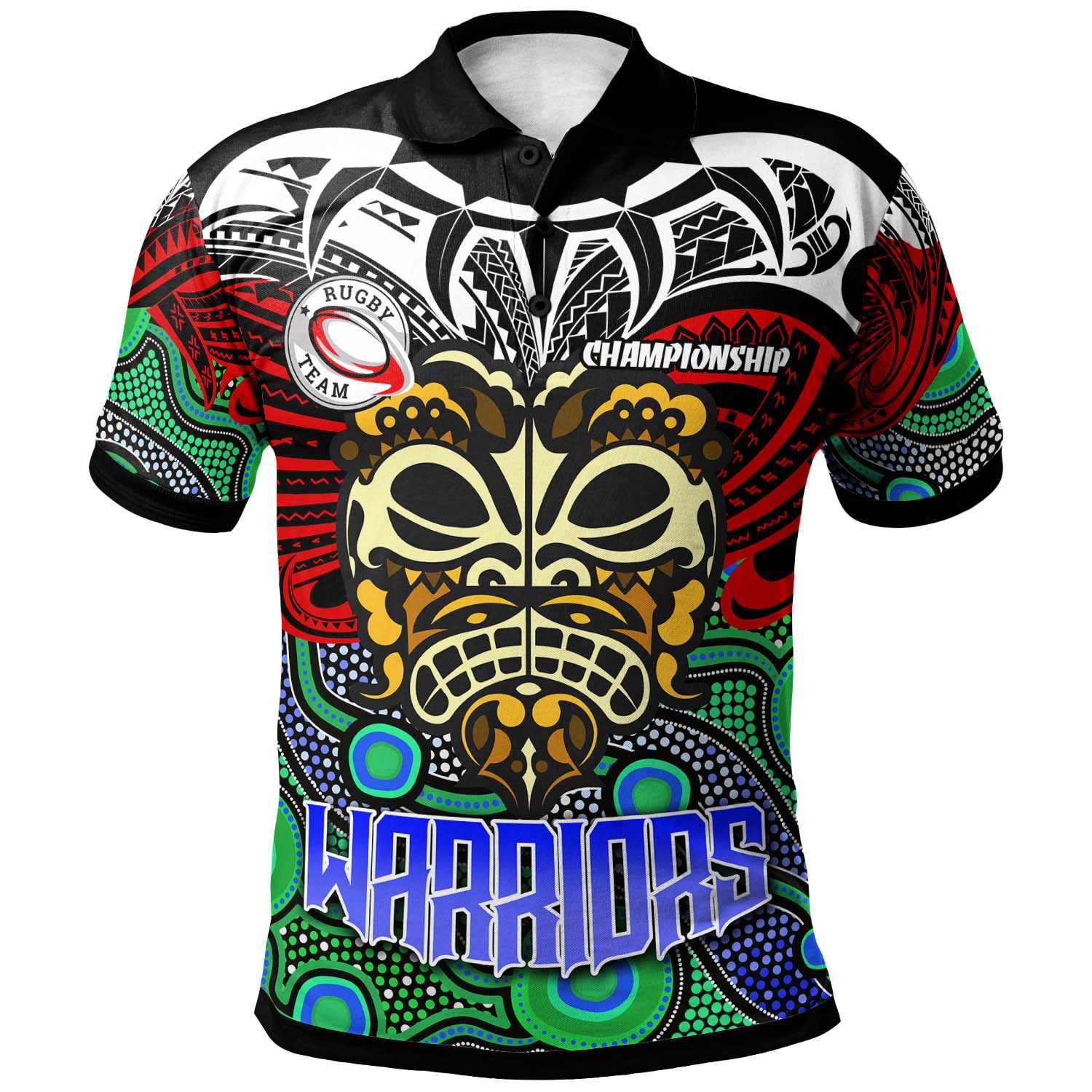 warriors-rugby-polo-shirt-custom-maori-mask-warriors-with-polynesian-pattern-player-and-number-polo-shirt