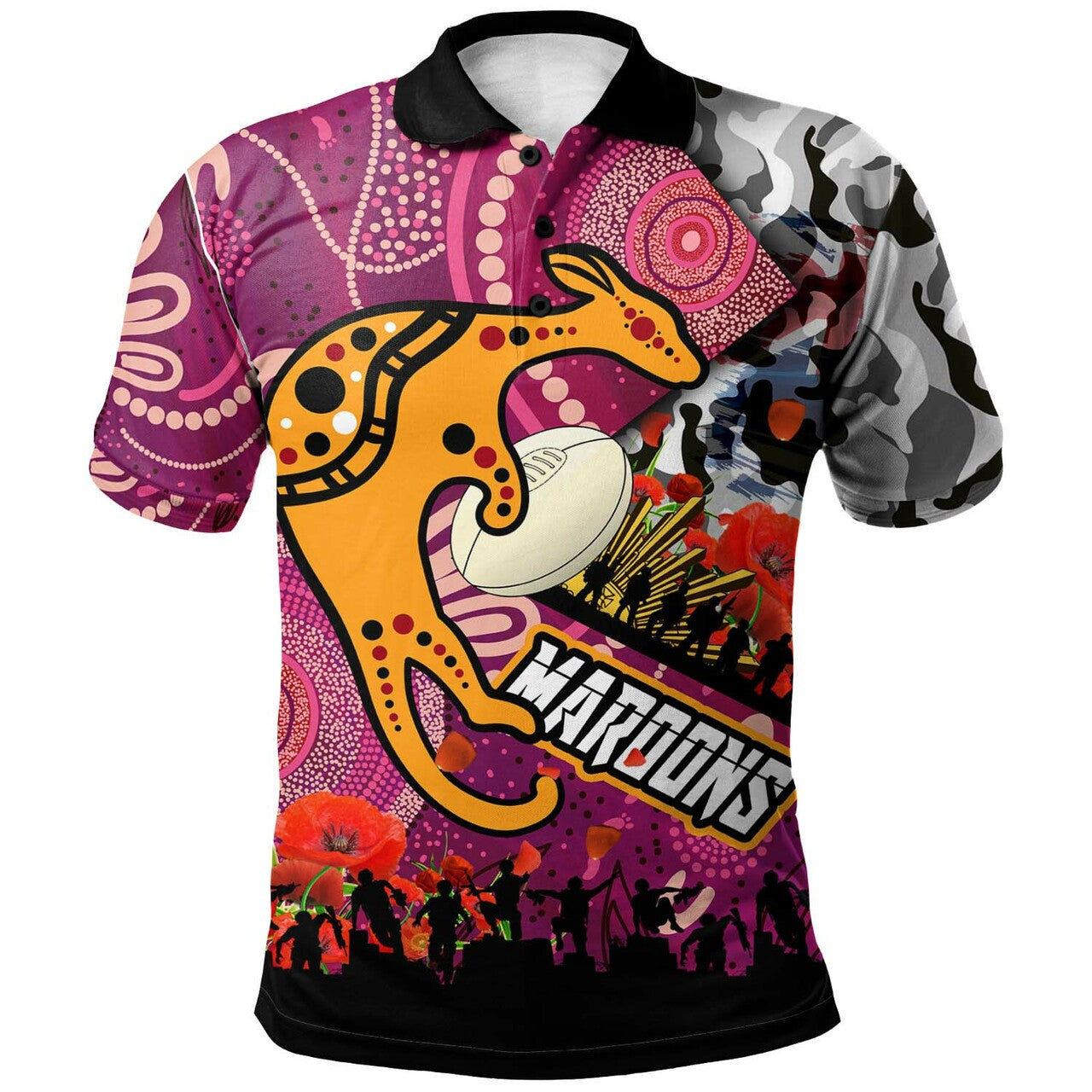 maroons-rugby-polo-shirt-anzac-remembrance-maroons-aboriginal-kangaroo-polo-shirt