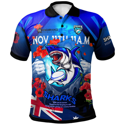 sharks-rugby-polo-shirt-custom-sharks-remembrance-day-lest-we-forget-poppies-polo-shirt