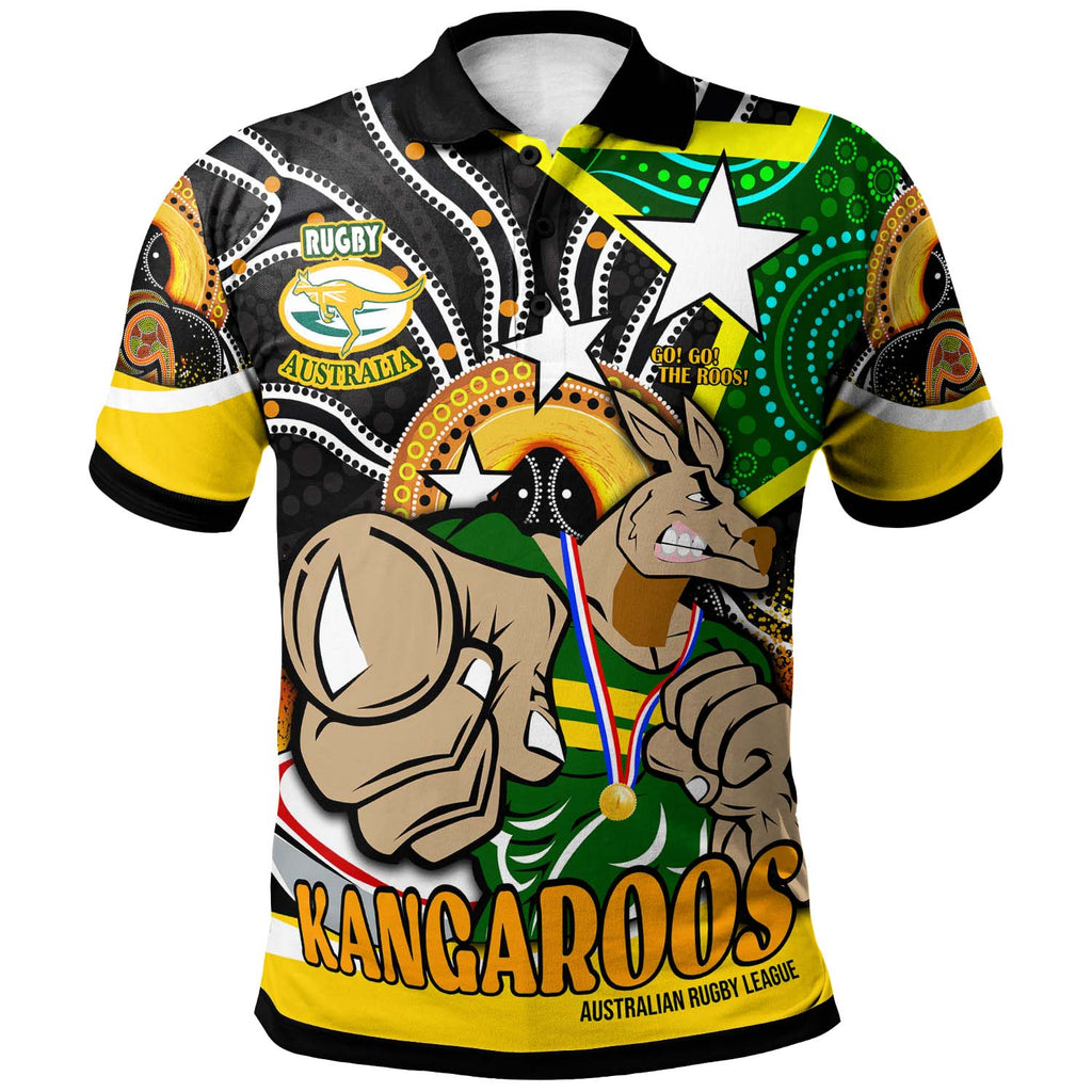 kangaroos-rugby-polo-shirt-custom-kangraroo-australian-rugby-league-go-the-roos-indigenous-player-and-number-polo-shirt